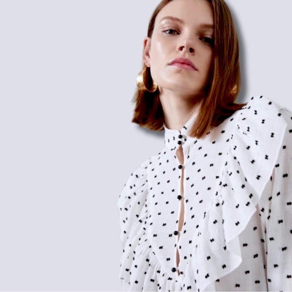 Zara Swiss Dot Ruffled Blouse Sz. Medium *BLOGGER FAVOURITE* - Picture 7 of 9